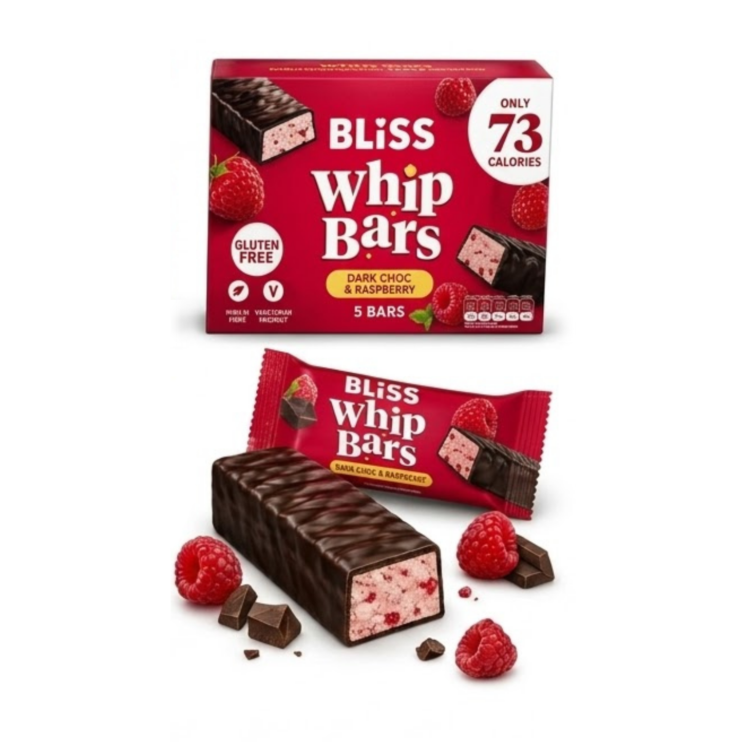 Bliss Whip Dark Chocolate & Raspberry 5 x 20g Bars (Pack of 3)