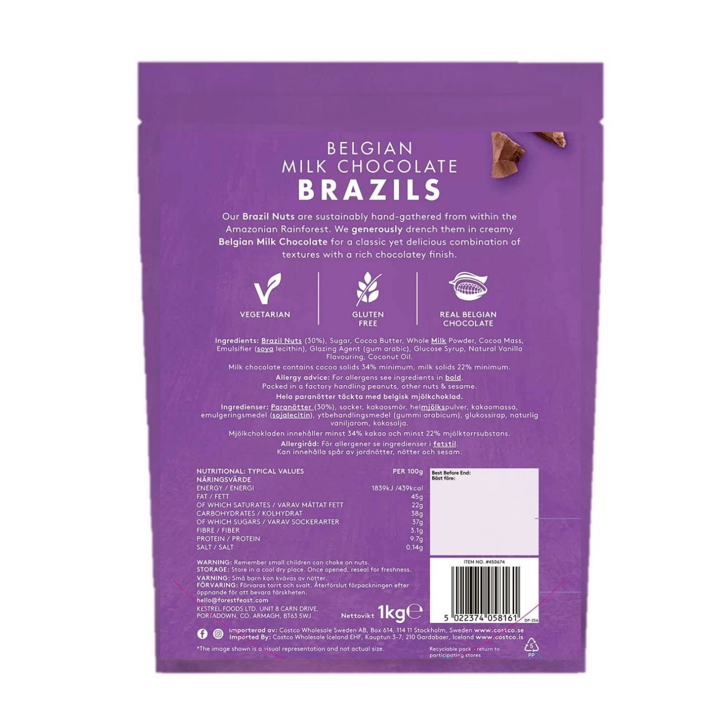 Forest Feast Belgian Milk Chocolate Brazil Nuts, 1kg