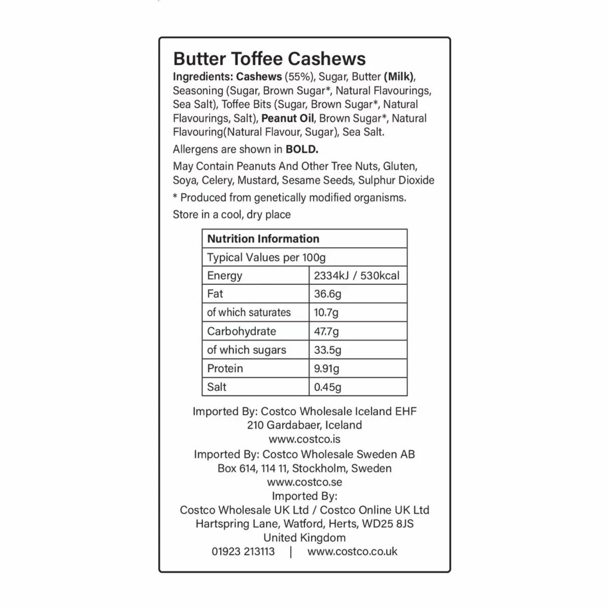 Kirkland Butter Toffee Cashews, 680g