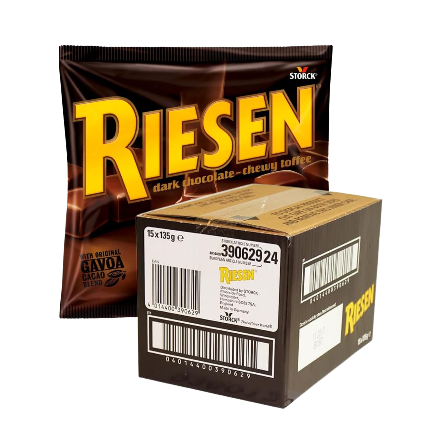 Riesen Dark Chocolate Chewy Toffee - 12 x 135g Bags