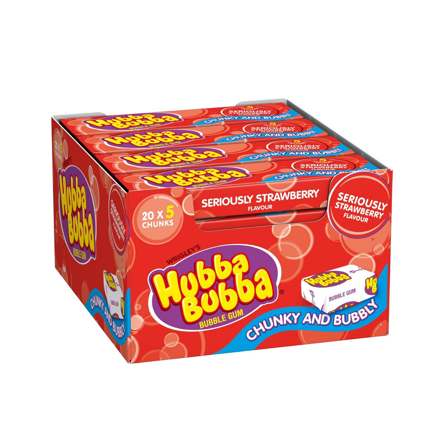 Hubba Bubba Seriously Strawberry Gum – 20 x 5 Pieces