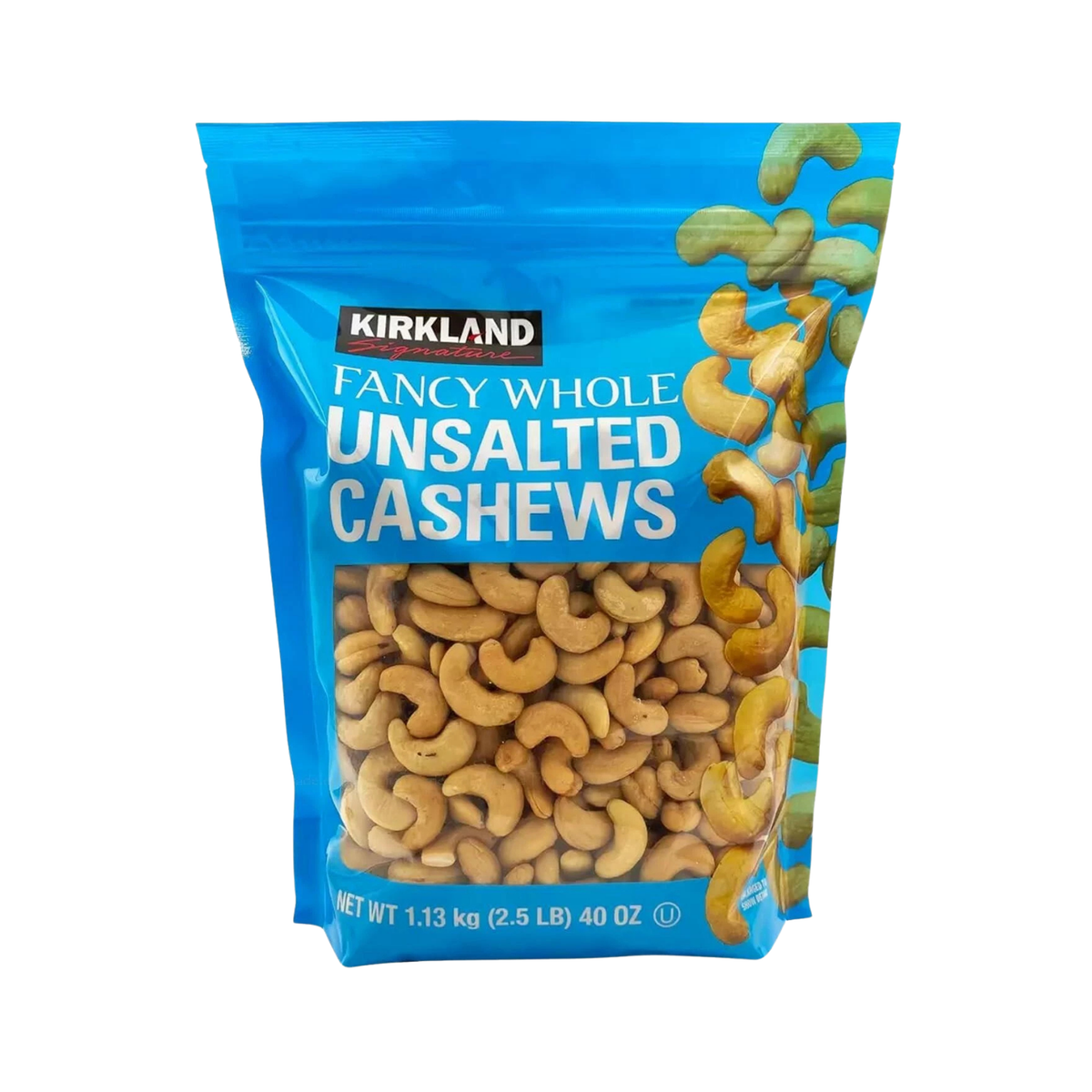 Kirkland Unsalted and Roasted Cashews, 1.13kg