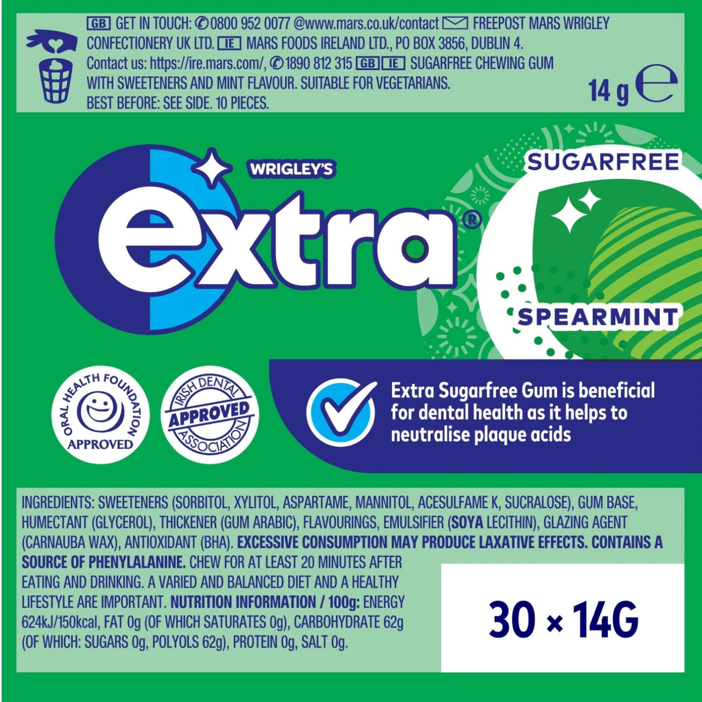 Wrigley's Extra Chewing Gum Spearmint Sugar Free