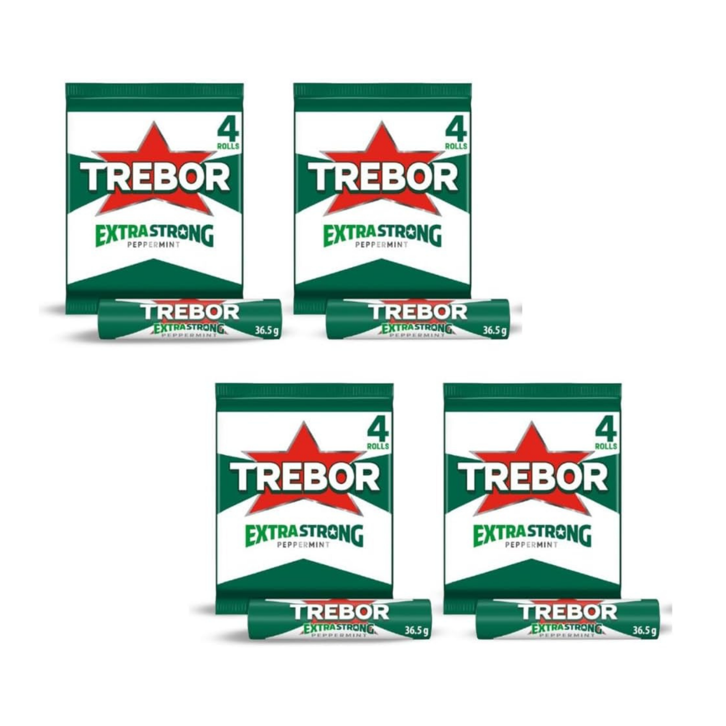 Trebor Extra Strong Peppermint Rolls(4 Packs x 4 Rolls)