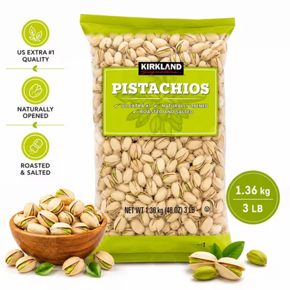 Kirkland Premium Dry Roasted Salted Pistachios 1.36kg Naturally Open