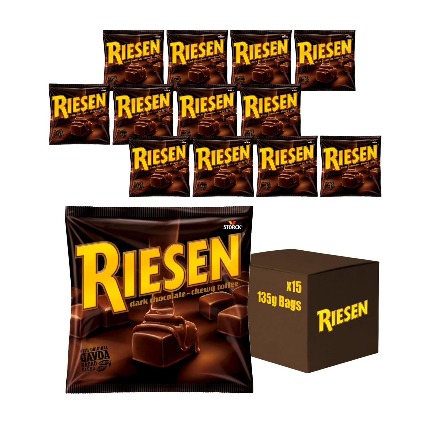 Riesen Dark Chocolate Chewy Toffee - 12 x 135g Bags