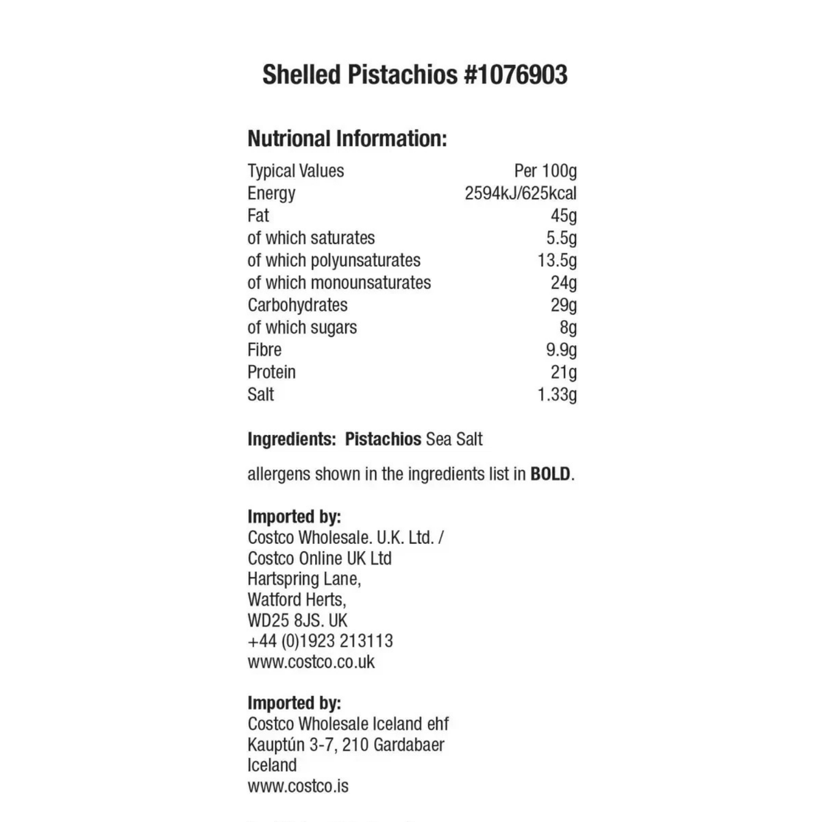 Kirkland Roasted and Salted Shelled Pistachios, 680g