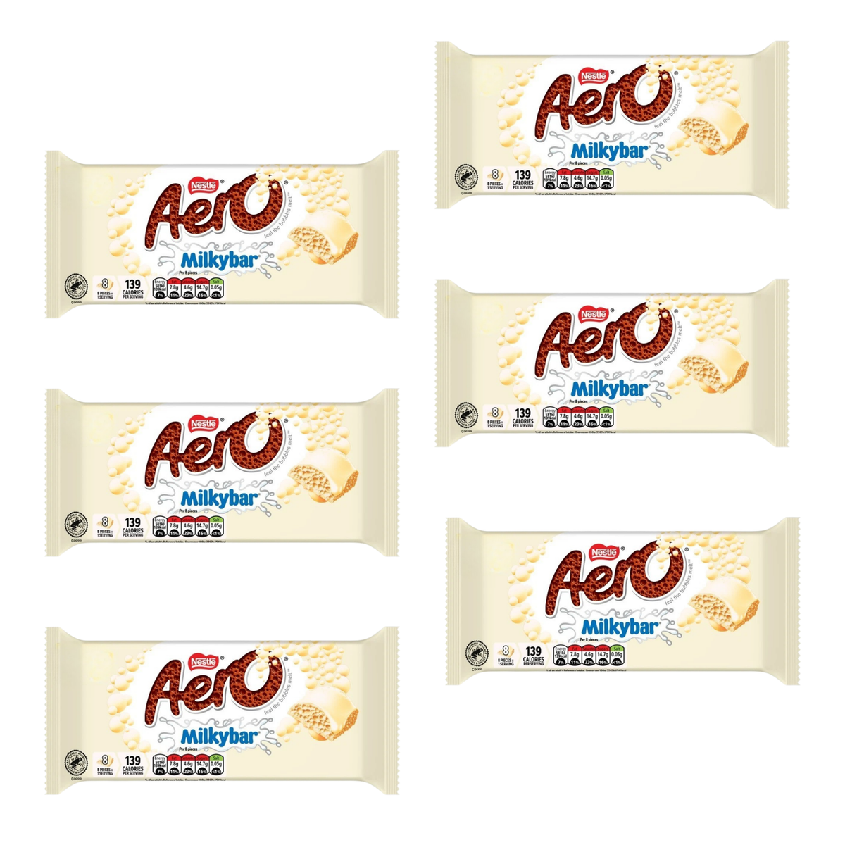 Aero Milkybar White Chocolate 90g (Pack of 6)