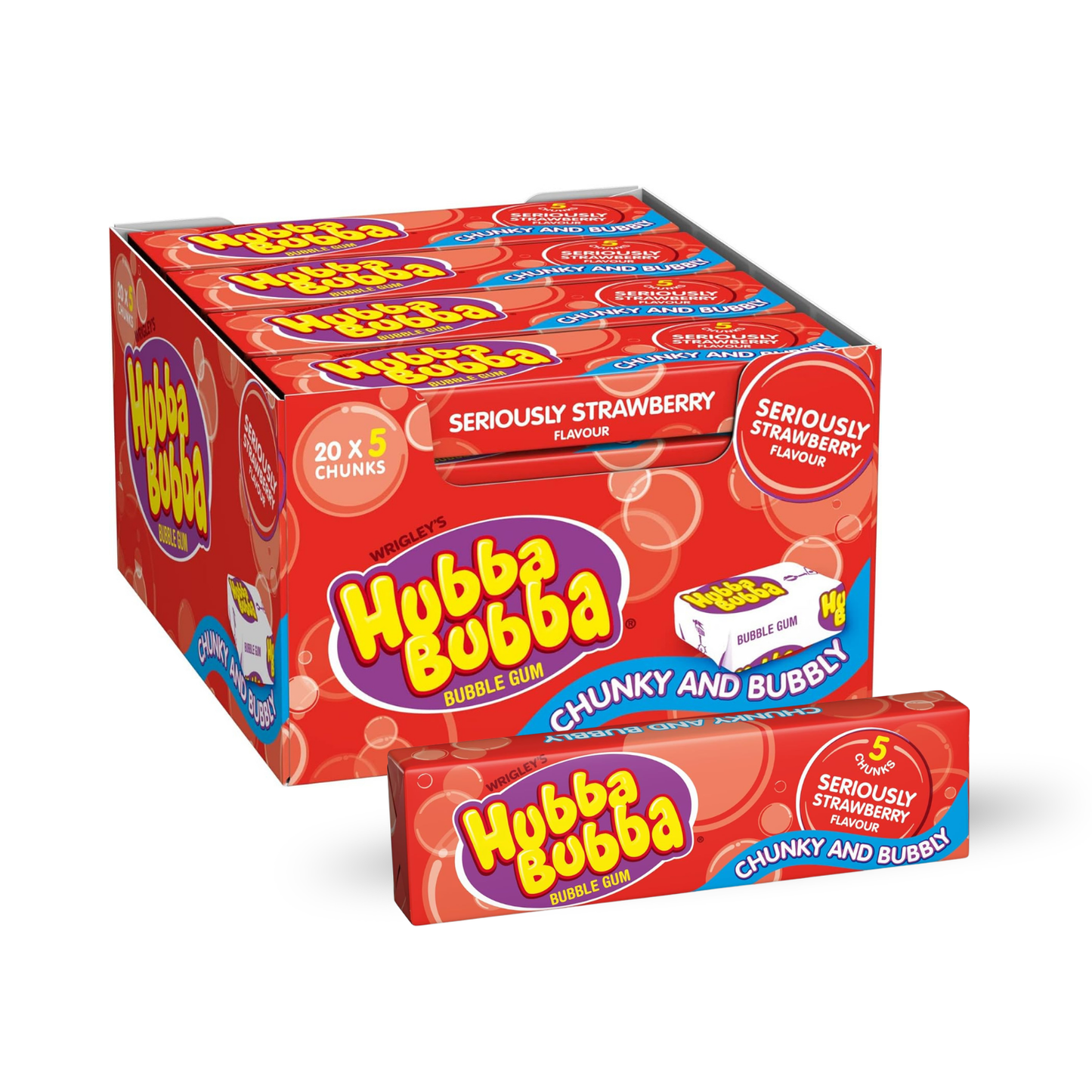 Hubba Bubba Seriously Strawberry Gum – 20 x 5 Pieces