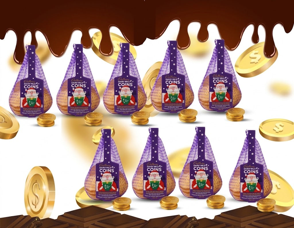 Cadbury Dairy Milk Chocolate Christmas Coins Net Bags (Pack of 9 x 70g)