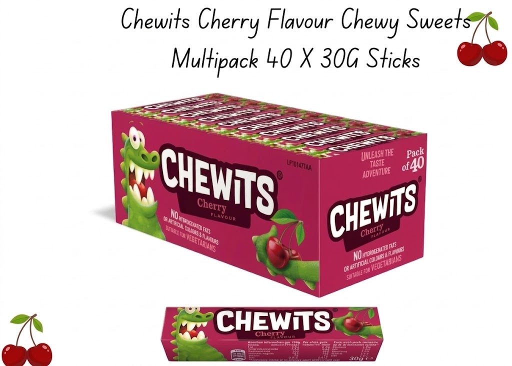 Chewits Cherry Flavour Chewy Sweets (Pack of 40 x 30g)