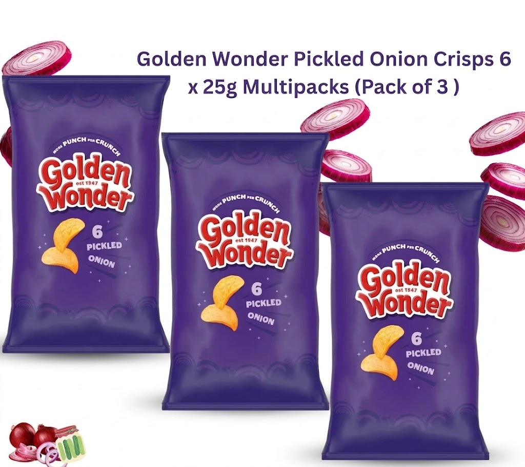 Golden Wonder Pickled Onion Crisps Multipack (3 x 6 Packs, 18 Bags Total)