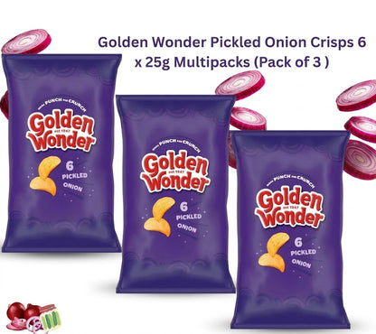 Golden Wonder Pickled Onion Crisps Multipack (3 x 6 Packs, 18 Bags Total)