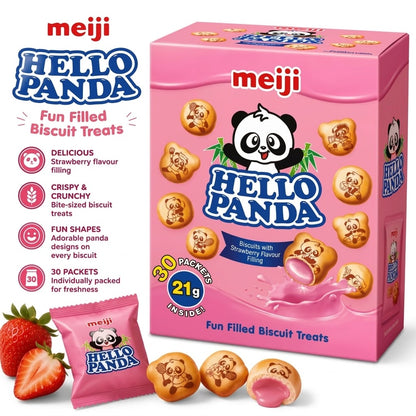 Meiji Hello Panda Strawberry Filled Biscuits 21g - (Pack of 30 ) Limited Edition