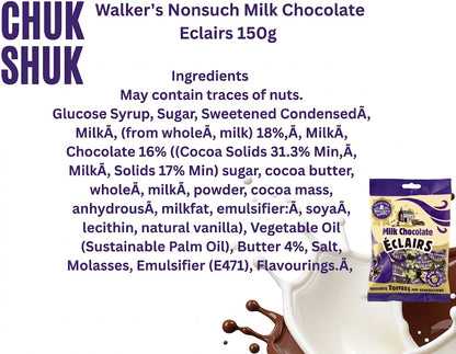 Walker's Nonsuch Milk Chocolate Eclairs (12 x 150g Box) – Chewy Toffee