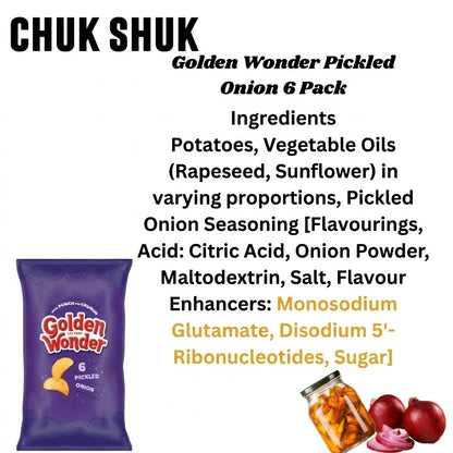 Golden Wonder Pickled Onion Crisps Multipack (3 x 6 Packs, 18 Bags Total)