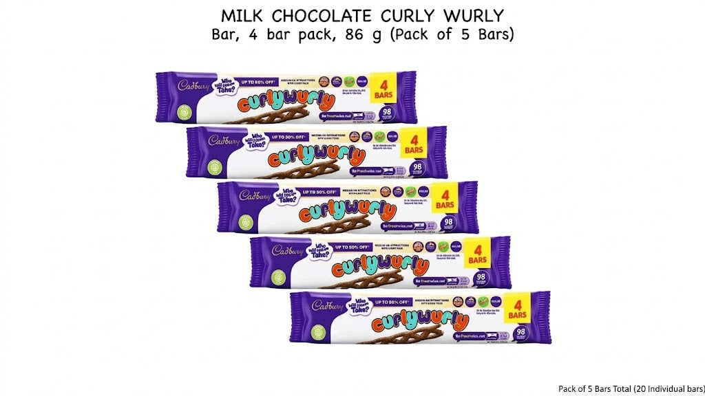 Cadbury Curly Wurly Multipack (5 Packs x 4 Bars, 20 Total)