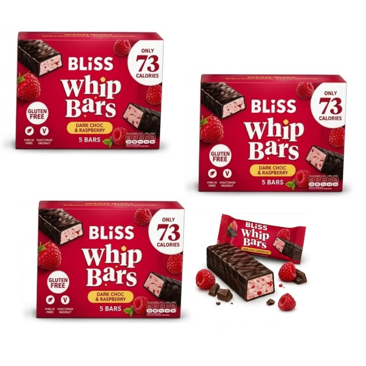 Bliss Whip Dark Chocolate & Raspberry 5 x 20g Bars (Pack of 3)