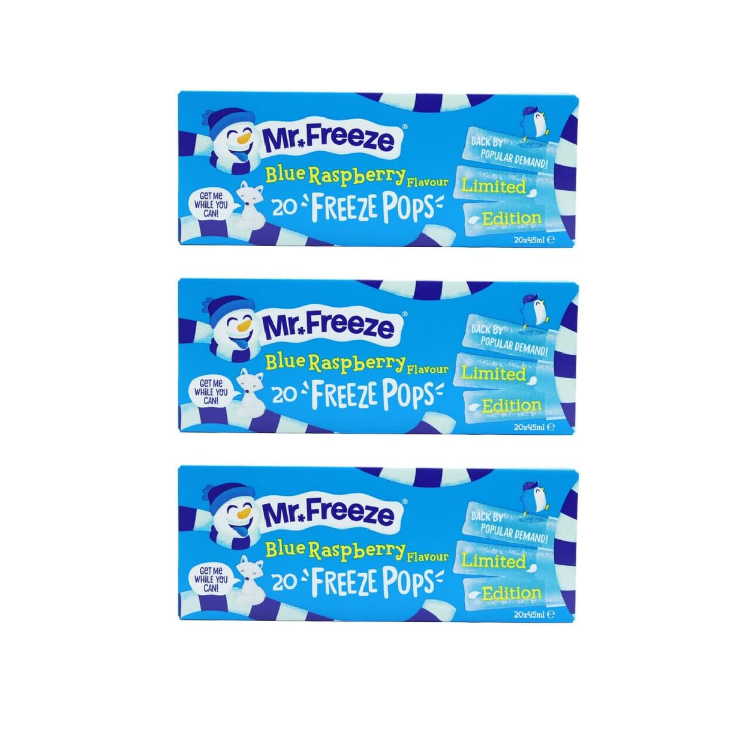 Mr. Freeze Blue Raspberry Ice Pops 20 x 45ml (Pack of 3)