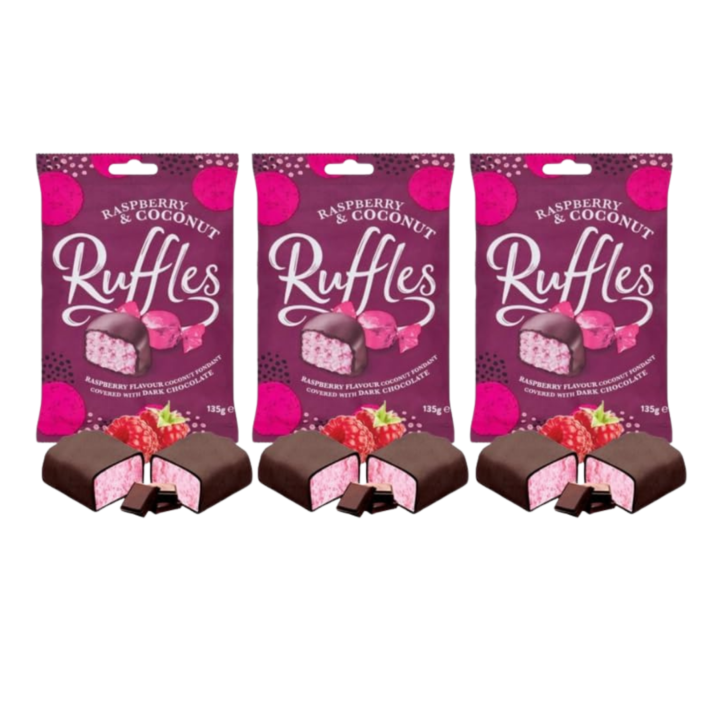Raspberry and Coconut Ruffles Chocolate 135g(Pack of 3)