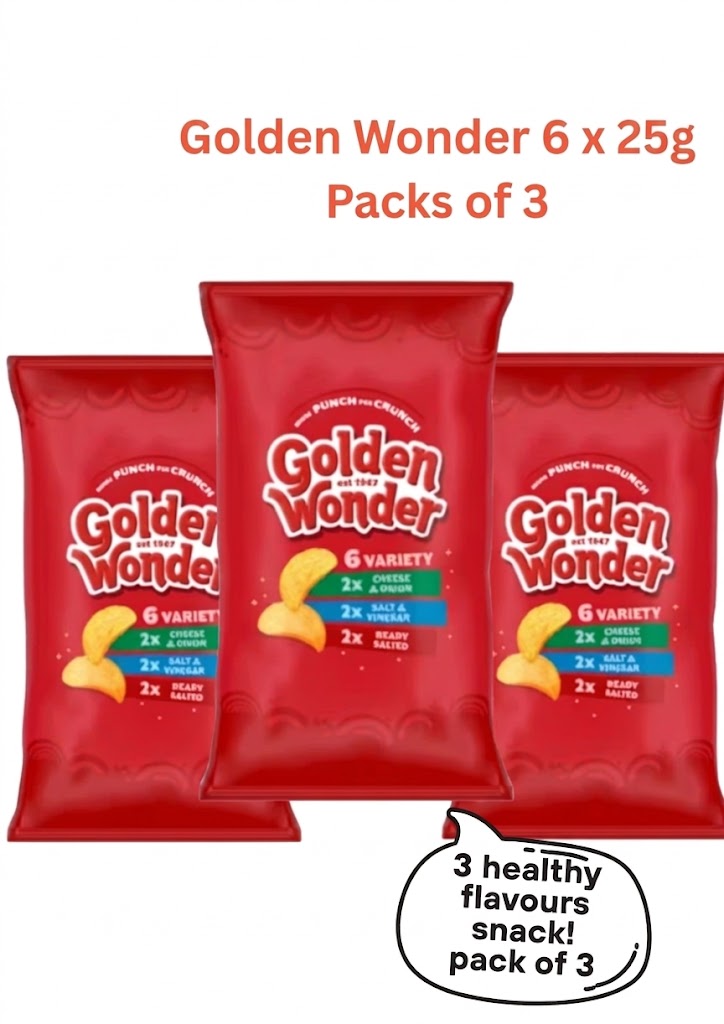 Golden Wonder Variety Crisps Multipack (3 x 6 Packs, 18 Bags Total)
