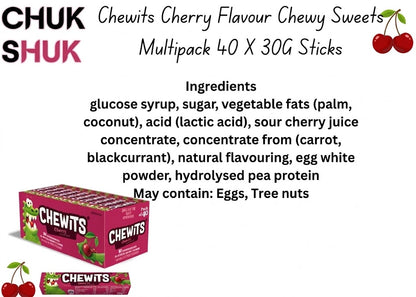 Chewits Cherry Flavour Chewy Sweets (Pack of 40 x 30g)