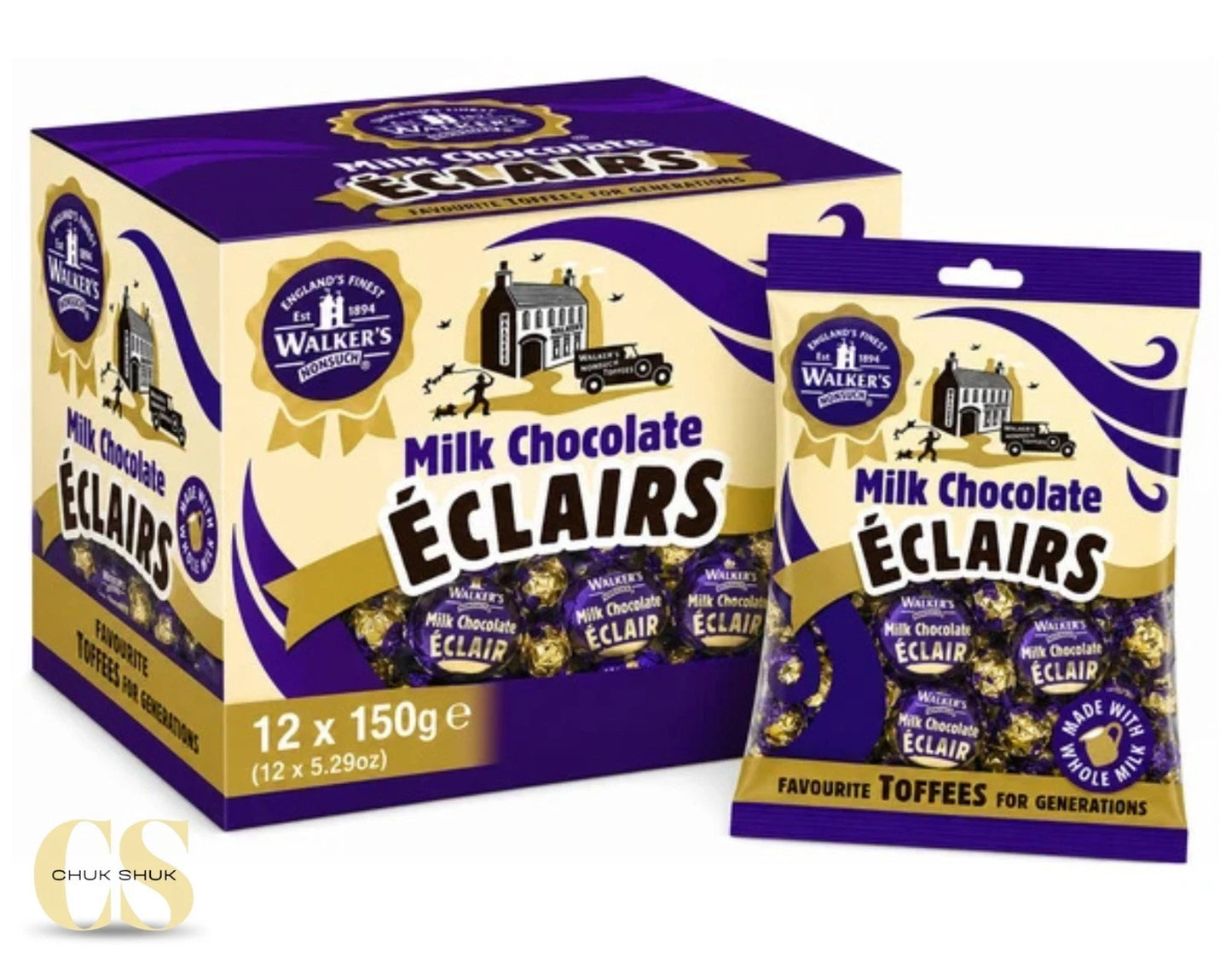 Walker's Nonsuch Milk Chocolate Eclairs (12 x 150g Box) – Chewy Toffee