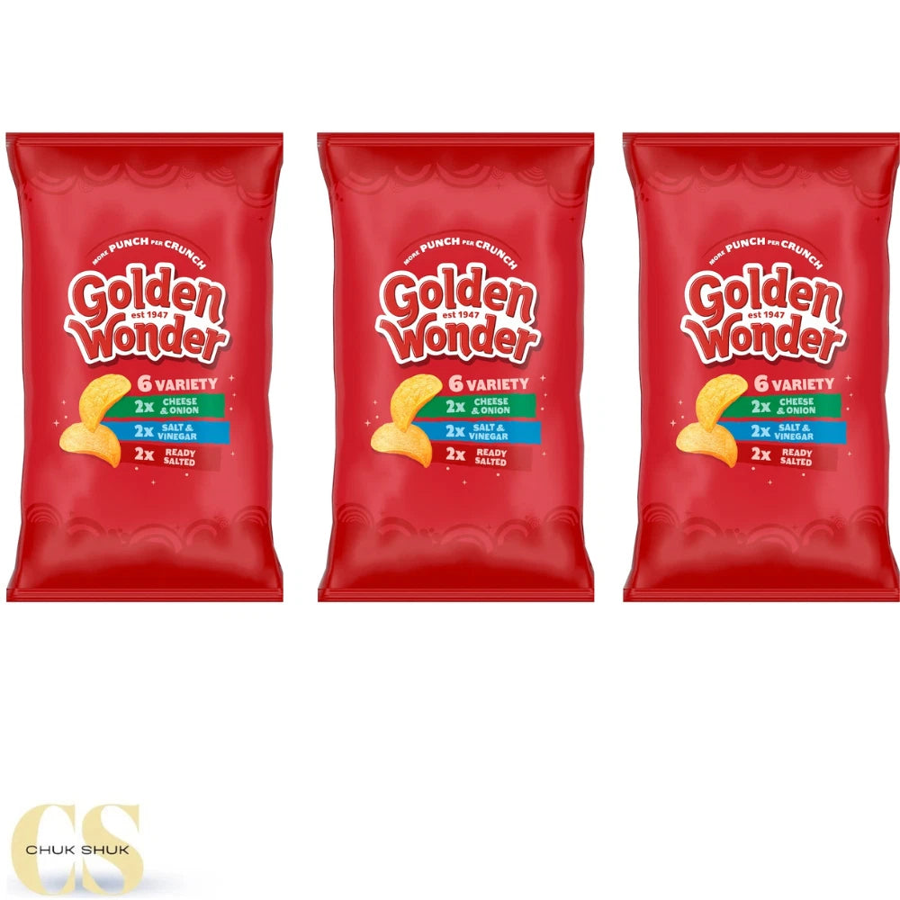Golden Wonder Variety Crisps Multipack (3 x 6 Packs, 18 Bags Total)