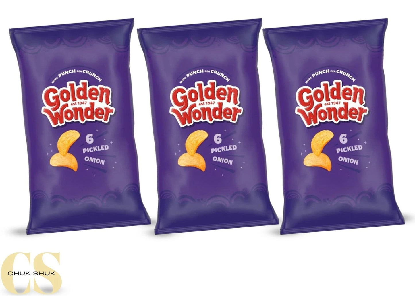 Golden Wonder Pickled Onion Crisps Multipack (3 x 6 Packs, 18 Bags Total)