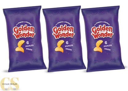 Golden Wonder Pickled Onion Crisps Multipack (3 x 6 Packs, 18 Bags Total)