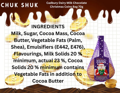 Cadbury Dairy Milk Chocolate Christmas Coins Net Bags (Pack of 9 x 70g)