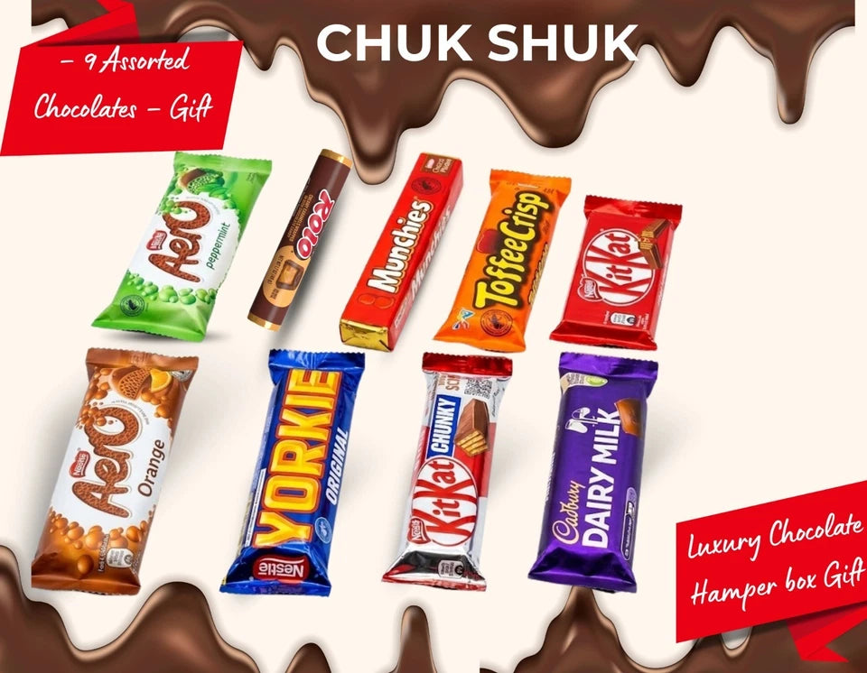 British Chocolate Hamper – 9 Full-Size Bars Gift Box (Cadbury, KitKat, Aero, Yorkie)