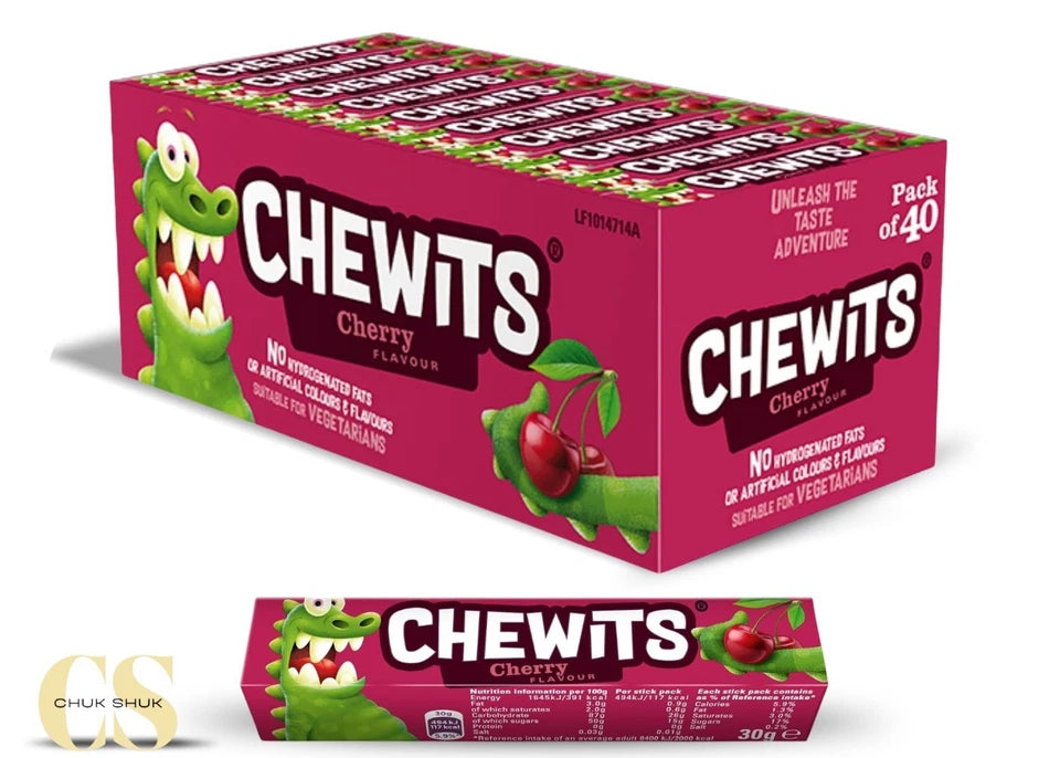 Chewits Cherry Flavour Chewy Sweets (Pack of 40 x 30g)