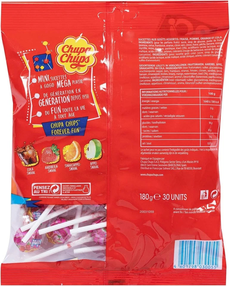 Chupa Chups Mini Lollipops – 30 Assorted Fruity Flavours (180g)